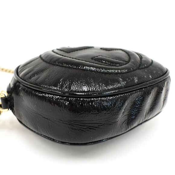 Gucci Chain Shoulder Bag Soho Interlocking GG Tassel Patent Leather Black - Picture 5 of 8